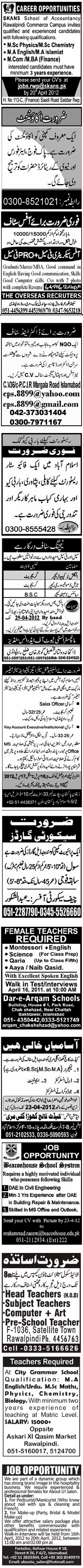 Classified Rawalpindi Jang Misc. Jobs 1