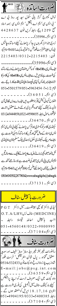 Classified Rawalpindi Jang Misc. Jobs 2