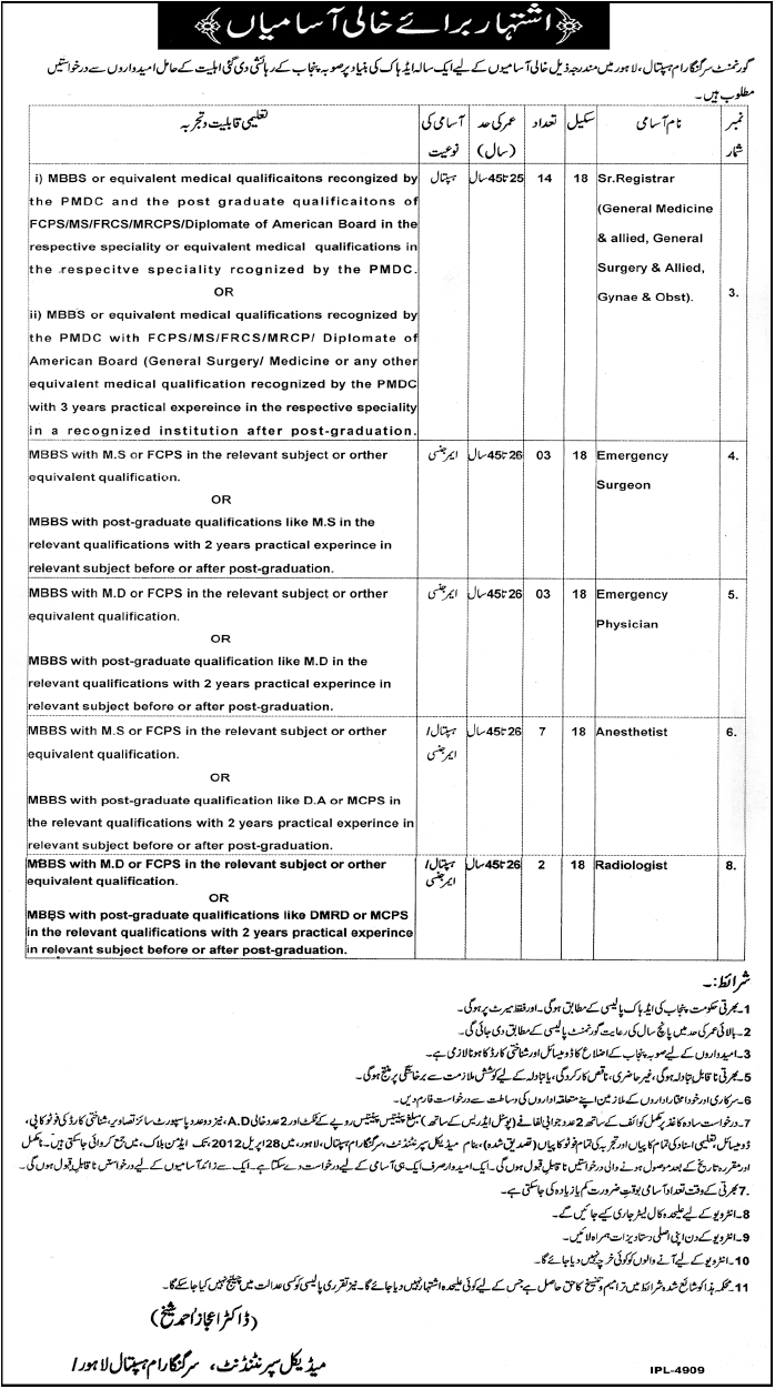 Government Ganga Ram Hospital Jobs