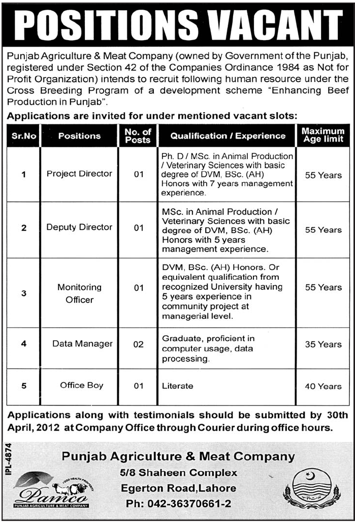 Punjab Agriculture & Meat Company (Govt.) Jobs