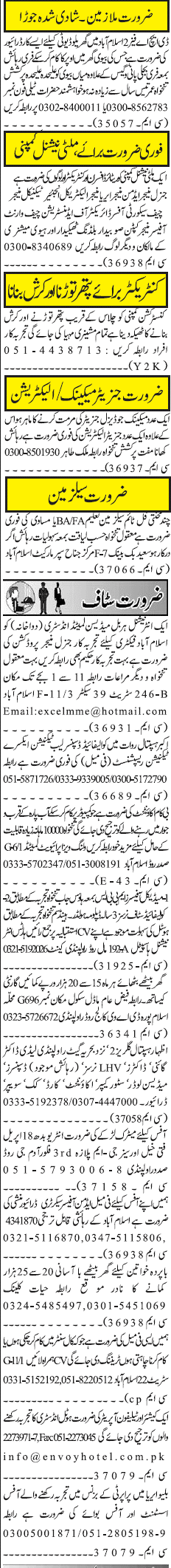 Classified Rawalpindi Jang Misc. Jobs