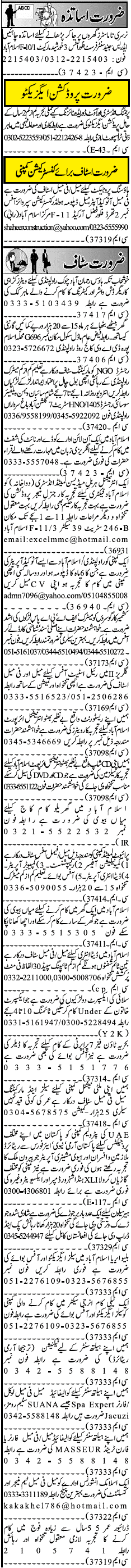 Classified Rawalpindi Jang Misc. Jobs