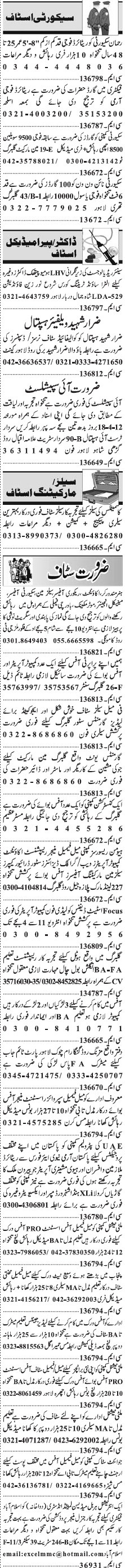 Classified Lahore Jang Misc. Jobs 2