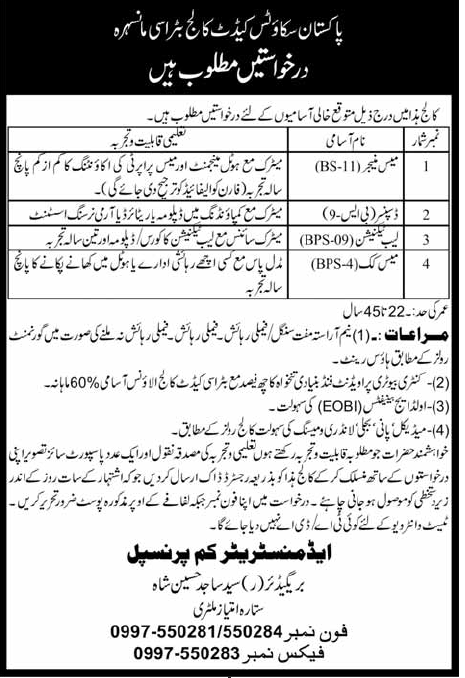 Pakistan Scouts Cadet College Batrasi (Govt.) Jobs