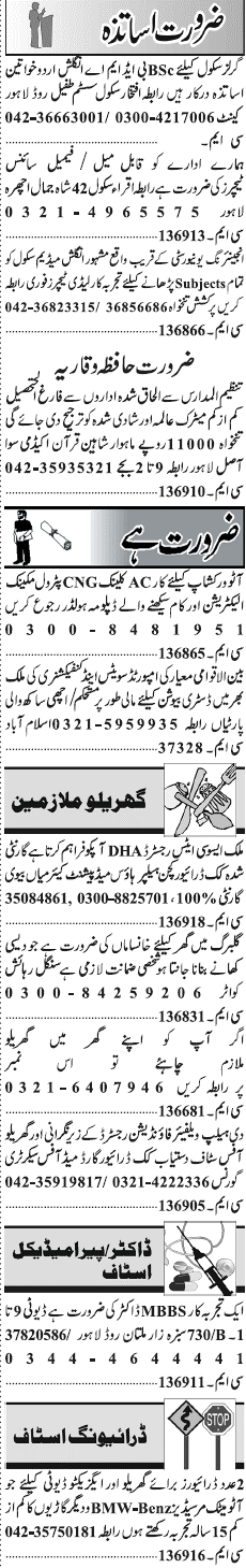 Classified Lahore Jang Misc. Jobs