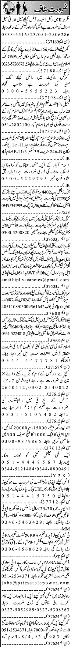 Classified Rawalpindi Jang Misc. Jobs