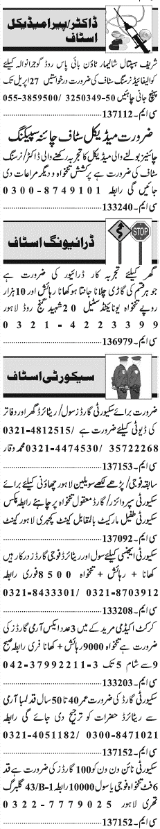 Classified Lahore Jang Misc. Jobs 2