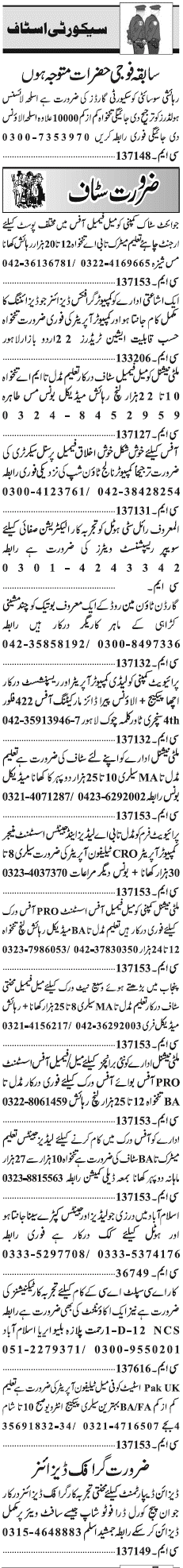 Classified Lahore Jang Misc. Jobs 3