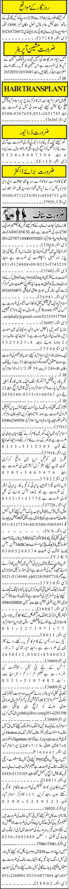 Classified Rawalpindi Jang Misc. Jobs