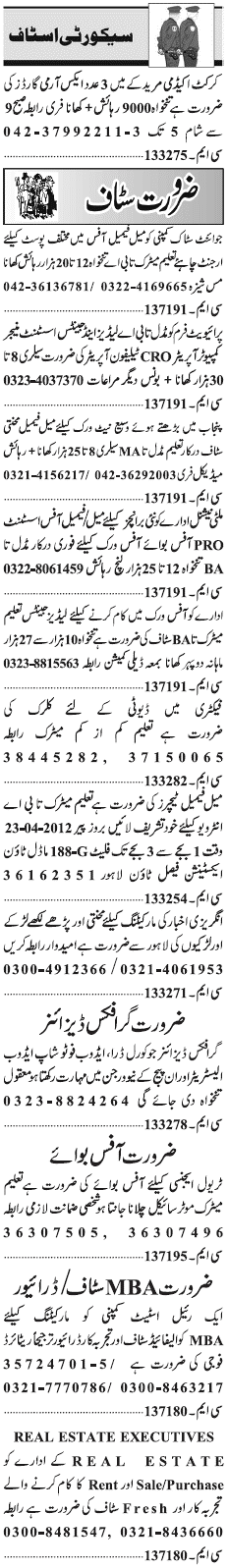 Classified Lahore Jang Misc. Jobs 2