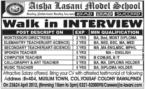 Aisha Lasani Model School Jobs