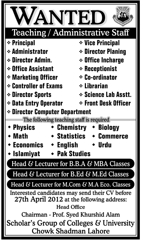 Scholar's Group of Colleges & University Jobs