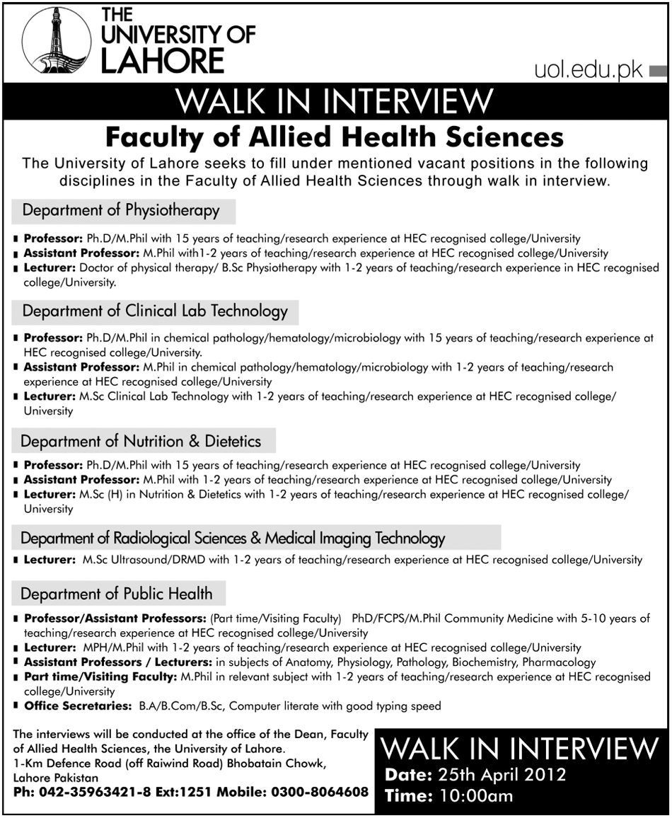 The University of Lahore Jobs