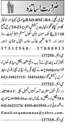 Classified Lahore Jang Misc. Jobs 1