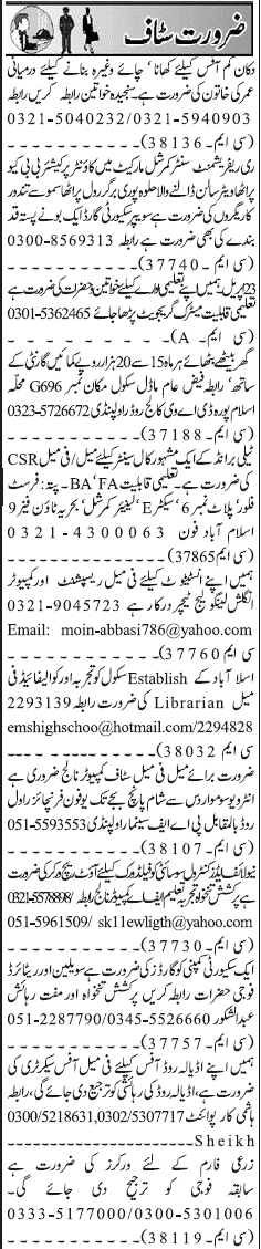 Classified Rawalpindi Jang Misc. Jobs 1