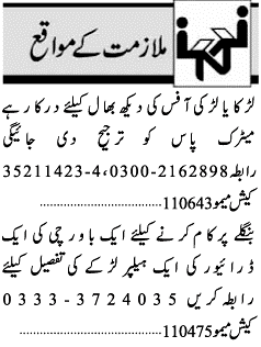 Classified Karachi Jang Misc. Jobs