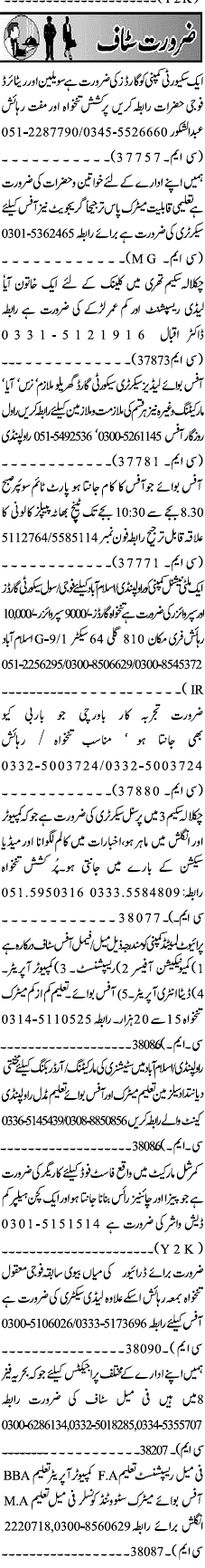 Classified Rawalpindi Jang Misc. Jobs 2