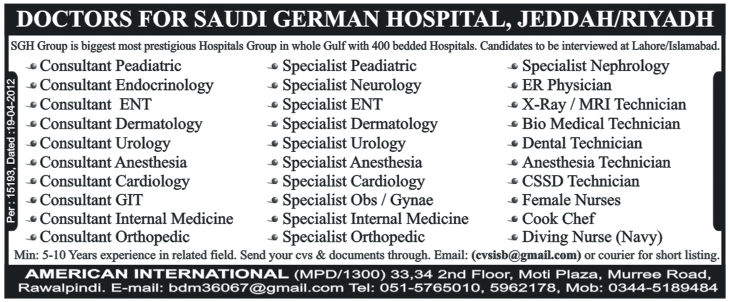 Doctors Jobs for Saudi German Hospital