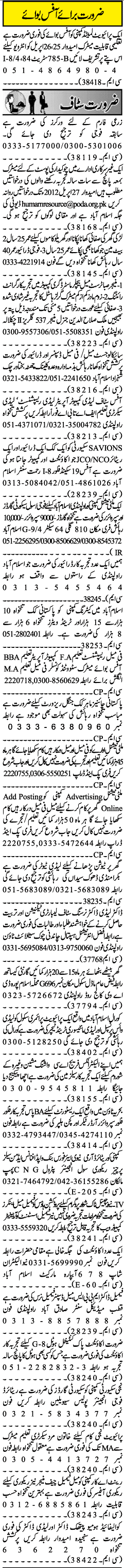 Classified Rawalpindi Jang Misc. Jobs 2