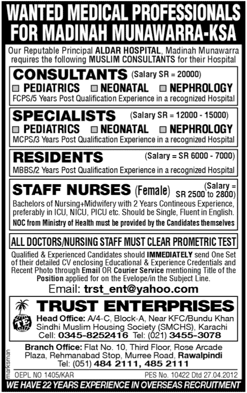 Medical Professionals Jobs in Madina Munawarra (KSA)