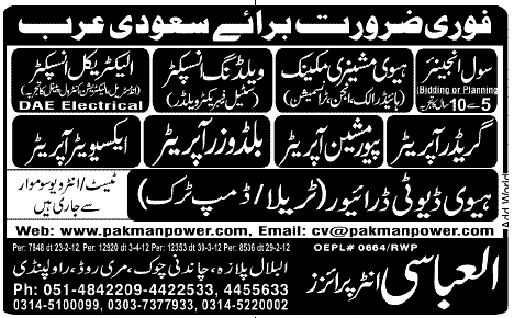 Civil Engineers and Operators Required for Saudi Arabia