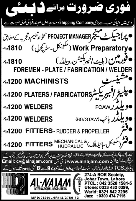 Managers, Foreman and Welders Required for Dubai