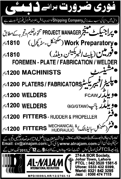 Managers, Foreman and Welders Required for Dubai