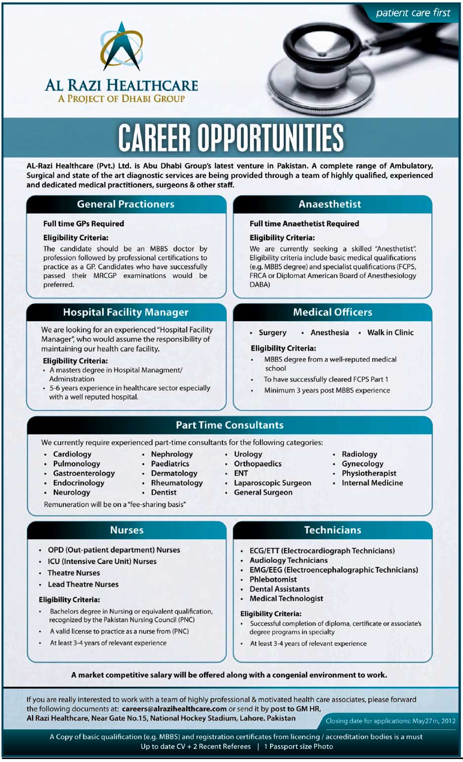 Doctors and Specialists required at Al Razi Healthcare