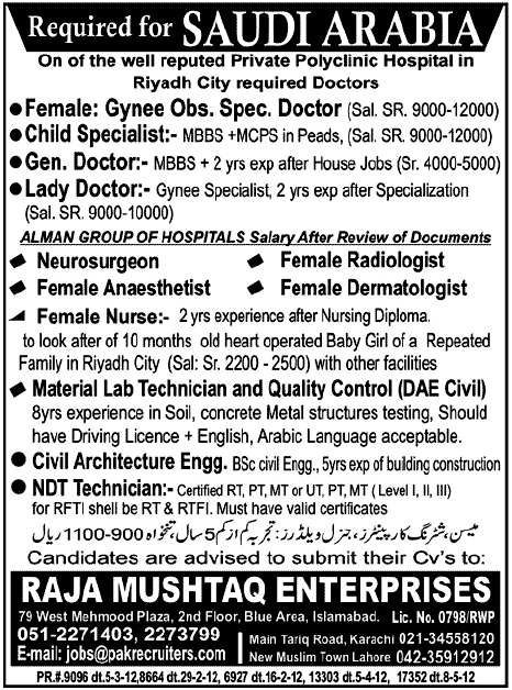 Doctors Required for Saudi Arabia