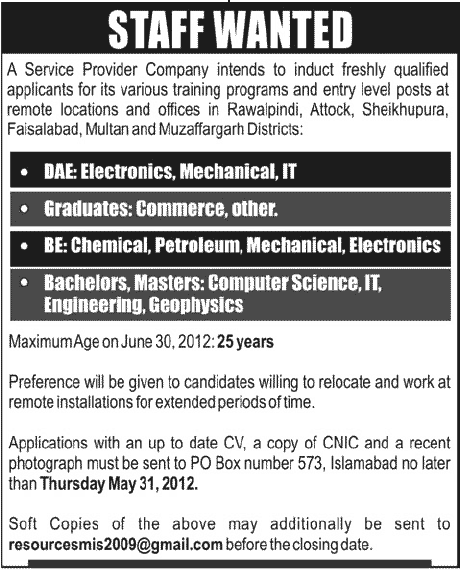 A Service Provider Company Required Staff