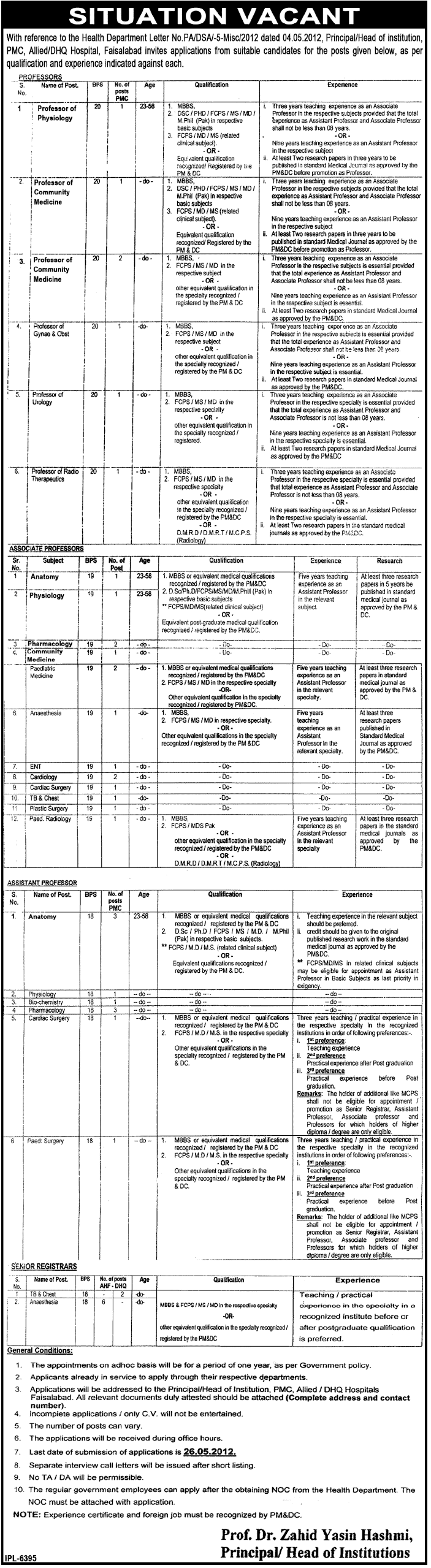 Medical Faculty Required at Health Department