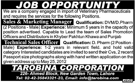 Sales and Marketing Officers Required