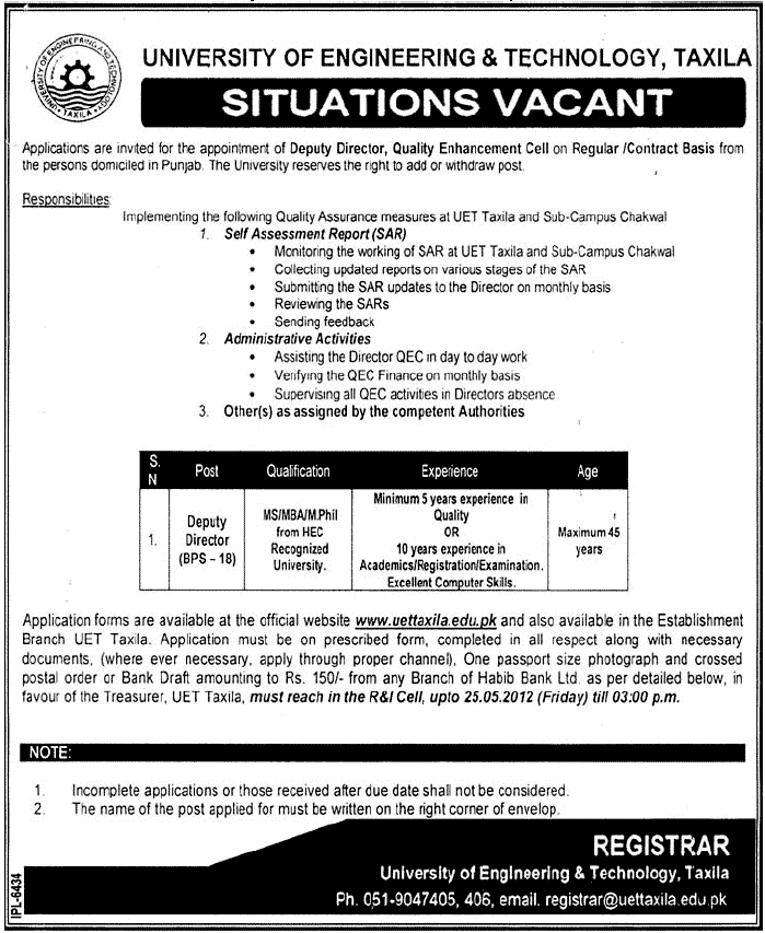 Administrative Job at University of Engineering and Technology (UET)