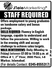 Tele Marketing Staff required