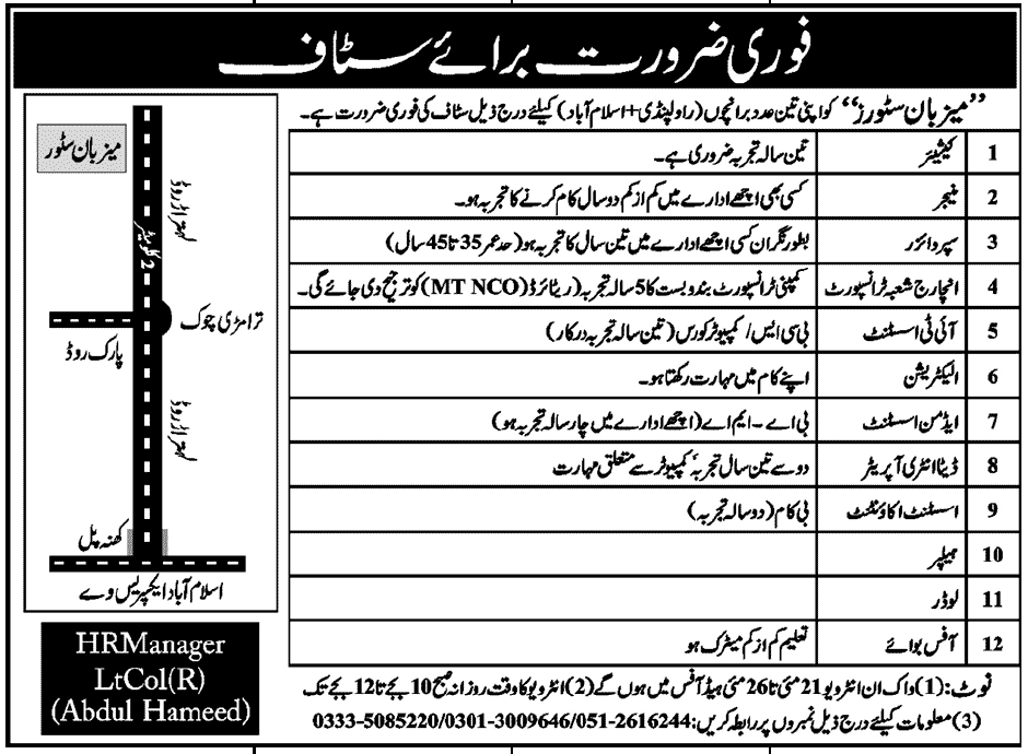 Supporting Staff Required at Mezban Stores