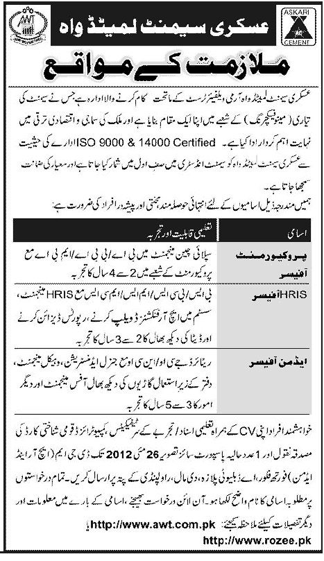 Admin Jobs at Askari Cement Limited