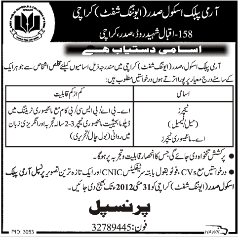 Teacher Required at Army Public School
