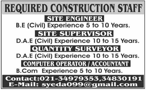 Construction Staff Required