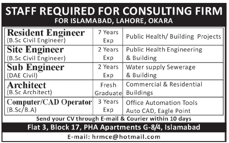 Engineers and Computer Operators Required for Consulting Firm