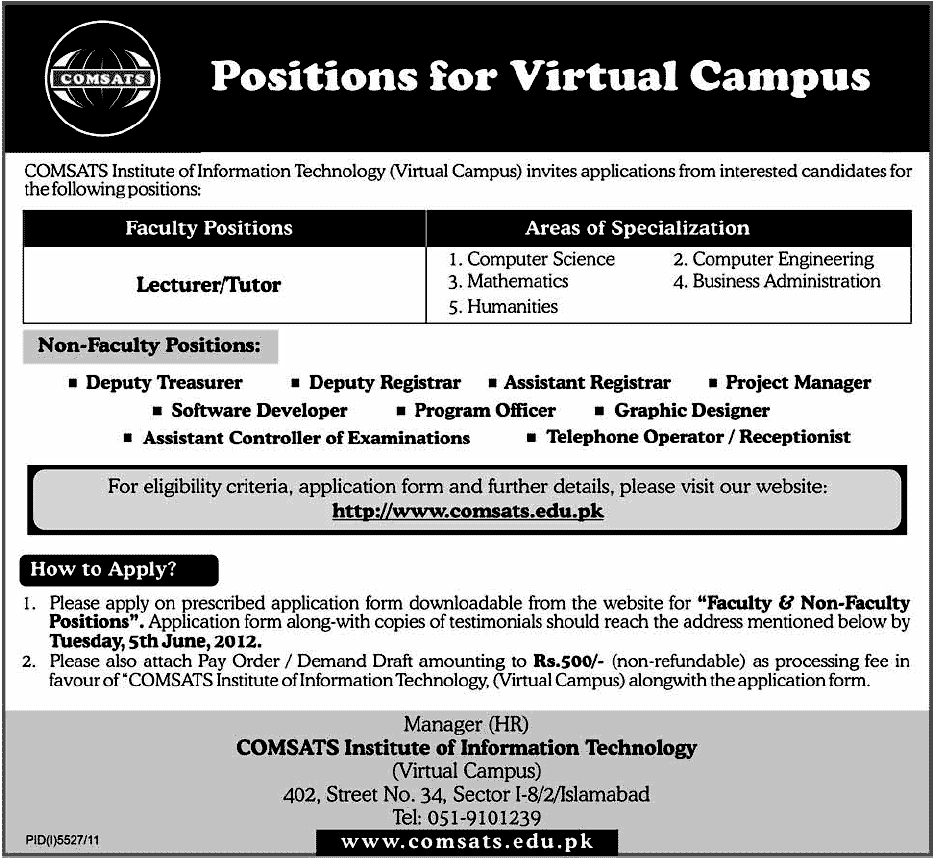 Teaching and Non-Teaching Staff Required at COMSATS University (Virtual Campus)