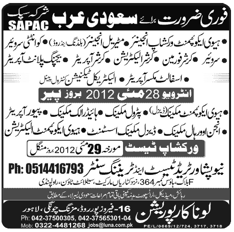 Mechanical and Electrician Staff Required for Saudi Arabia
