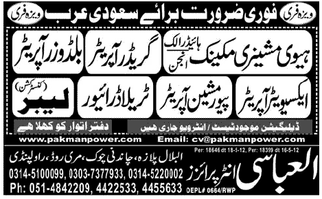 Construction Staff Required for Saudi Arabia