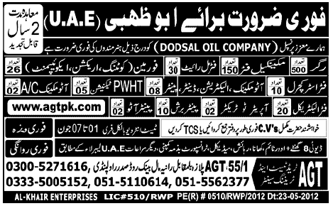 AGT Trade Test Centre Required Technical Staff Required for Abu Dhabi