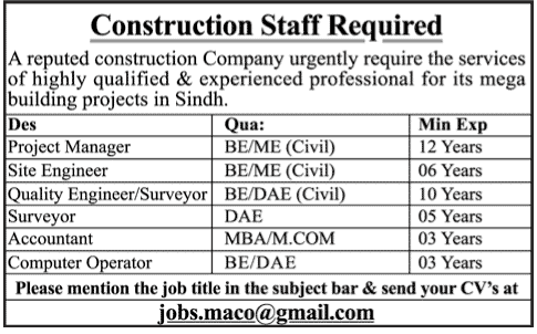 Construction Staff Required by a Construction Company