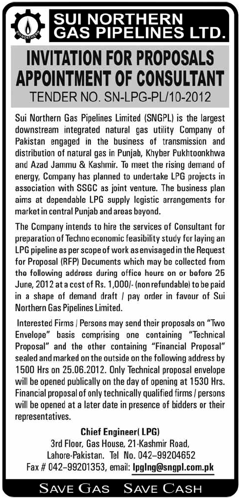 Consultant Required at Sui Northern Gas Pipelines Limited (SNGPL)