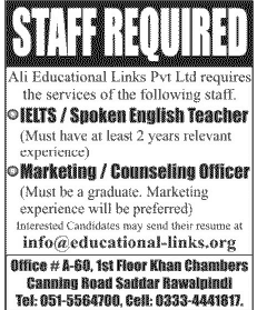 IELTS Teacher and Marketing Staff Required