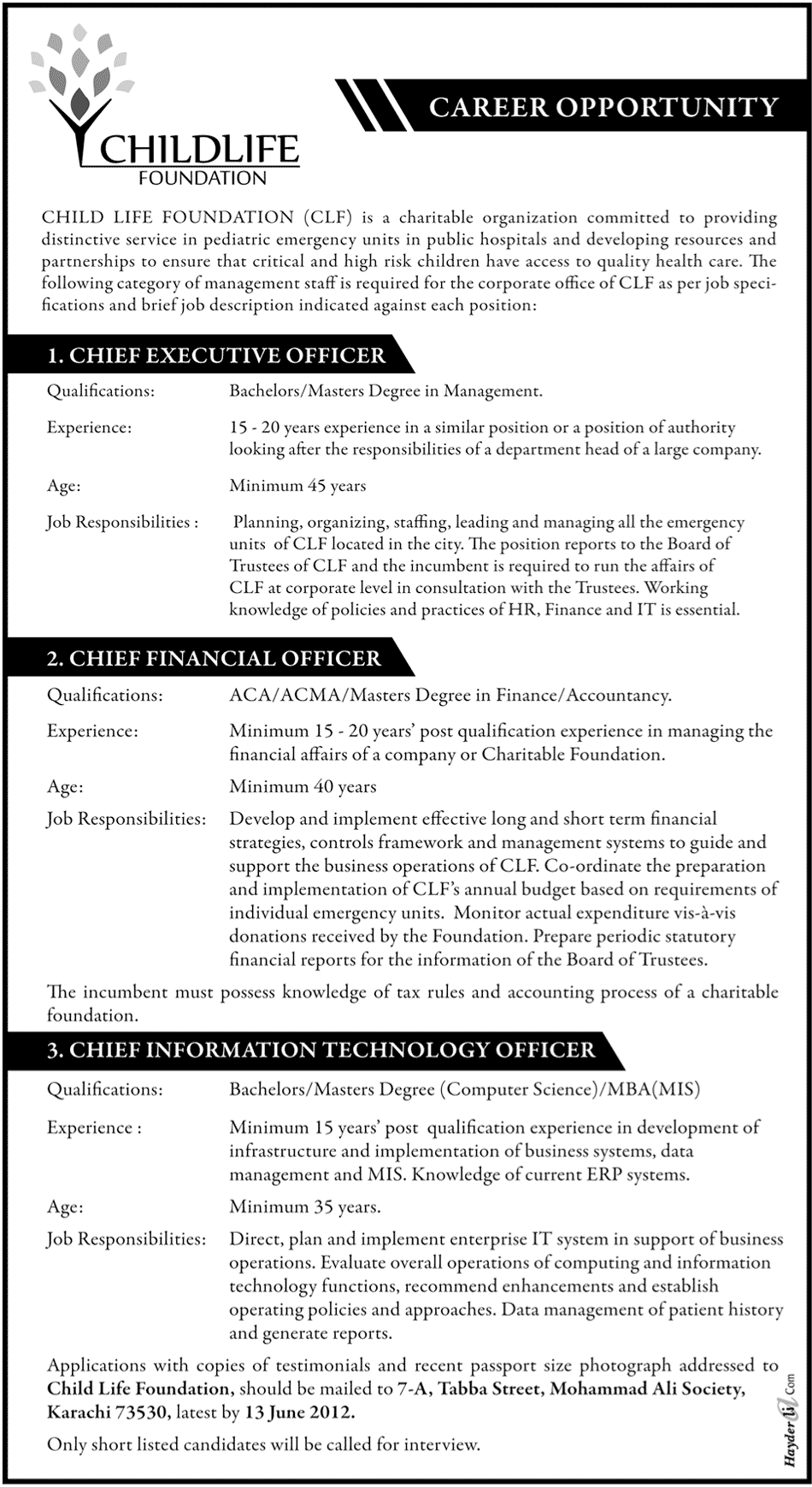 Executive Jobs at Child Life Foundation (CLF)