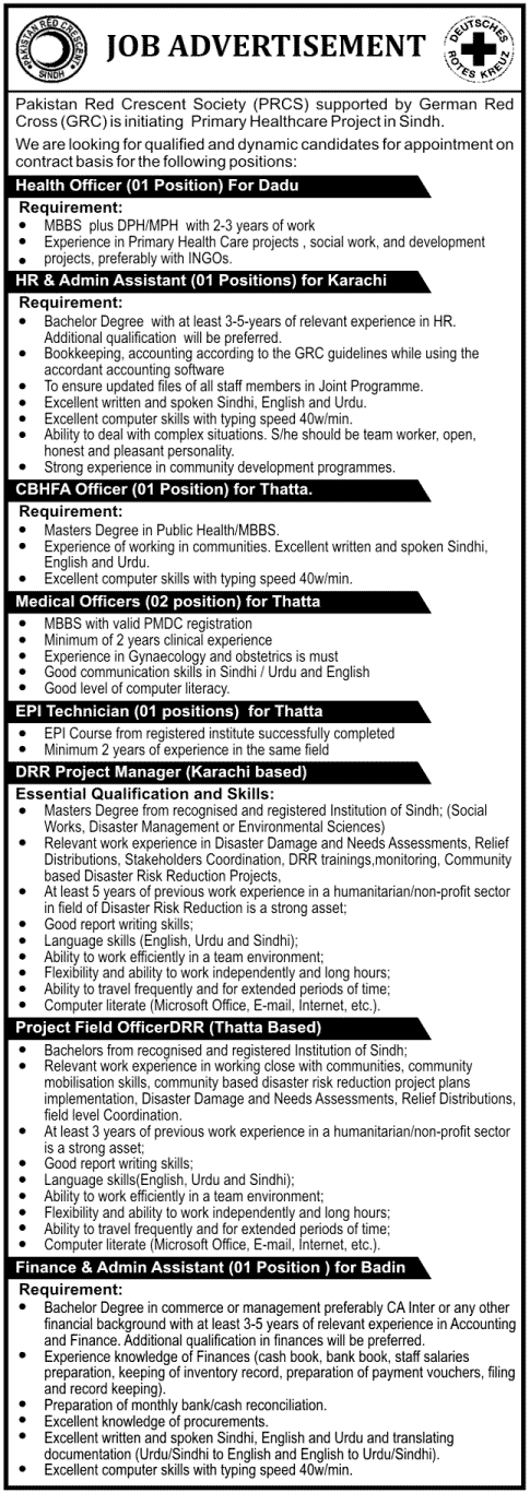 Medical Officers and Support Jobs at PRCS (Pakistan Red Crescent Society)