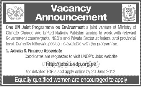 Admin & Finance Associate Required under UN Joint Programme on Environment (U.N. Job)