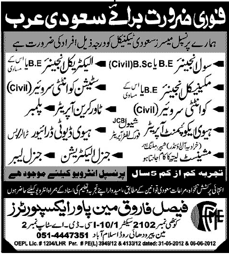 Engineering, Technical and Construction Staff Required